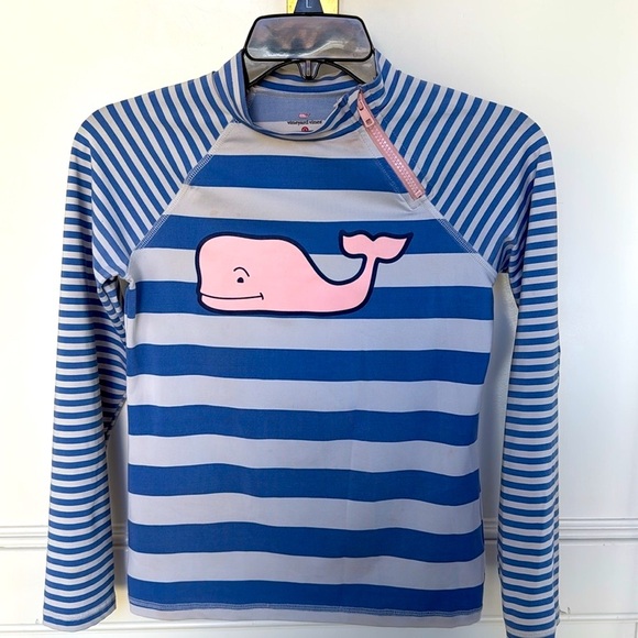 Vineyard Vines Girls Swim Shirt Rashguard 10/12 Sun Protection Pink Blue Stripe - Picture 7 of 12